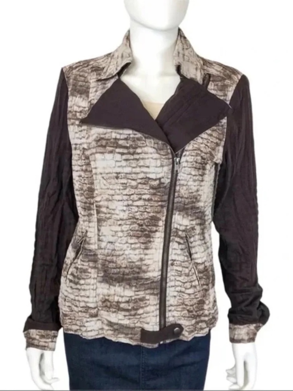 Alberto Makali Moto Biker Brown Brick Zip Jacket Crinkle Texture Size Large